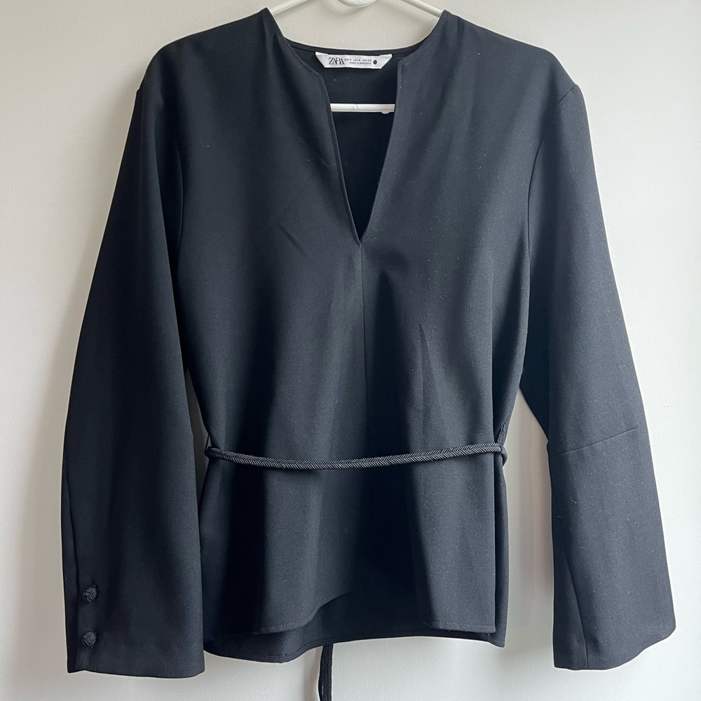 Zara black classic top with belt